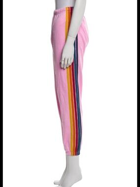 Aviator Nation Pink Track Pants with Rainbow Stripes size M